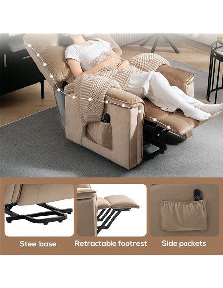 HOMCOM Velvet-Feel Electric Lift Recliner Chair - Brown - pic 128124 | FastDaddyshop