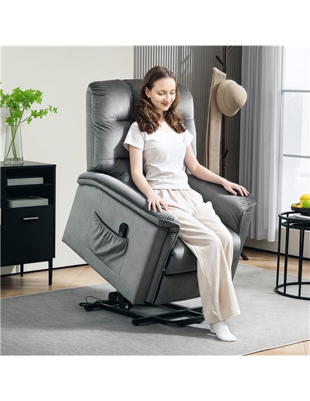 HOMCOM Velvet-Feel Electric Lift Recliner Chair - Dark Grey - pic 128128 | FastDaddyshop