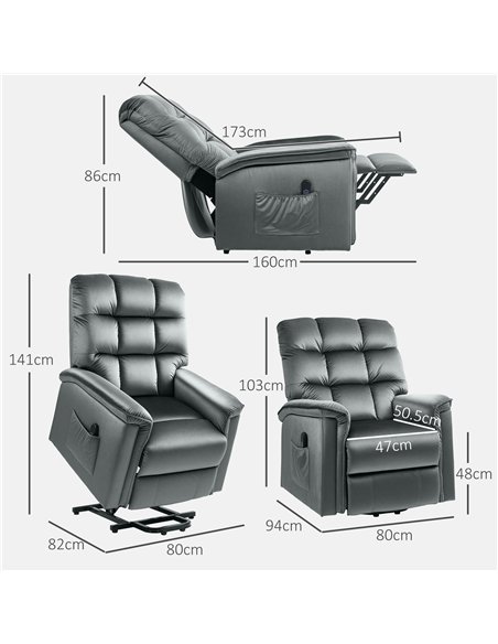 HOMCOM Velvet-Feel Electric Lift Recliner Chair - Dark Grey - pic 128129 | FastDaddyshop