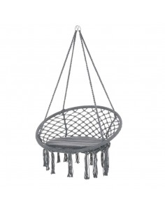 Outsunny Outdoor Cotton-Polyester Blend Macrame Hanging Rope Chair, Grey