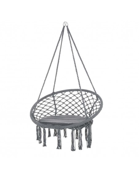 Outsunny Outdoor Cotton-Polyester Blend Macrame Hanging Rope Chair, Grey - pic 12813 | FastDaddyshop