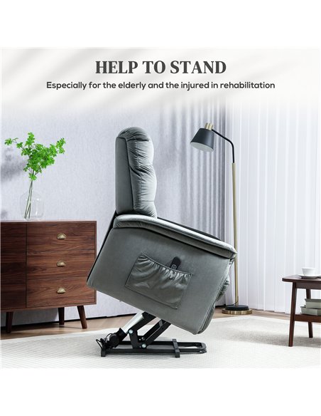 HOMCOM Velvet-Feel Electric Lift Recliner Chair - Dark Grey - pic 128130 | FastDaddyshop