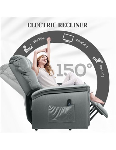 HOMCOM Velvet-Feel Electric Lift Recliner Chair - Dark Grey