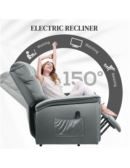 HOMCOM Velvet-Feel Electric Lift Recliner Chair - Dark Grey - pic 128131 | FastDaddyshop