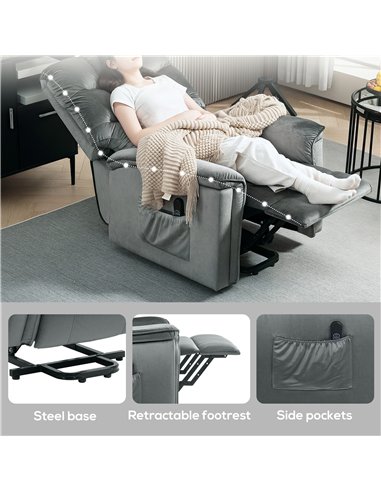HOMCOM Velvet-Feel Electric Lift Recliner Chair - Dark Grey