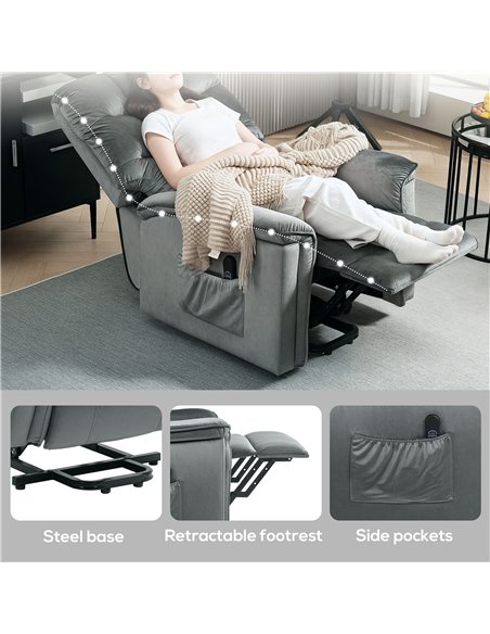 HOMCOM Velvet-Feel Electric Lift Recliner Chair - Dark Grey - pic 128133 | FastDaddyshop