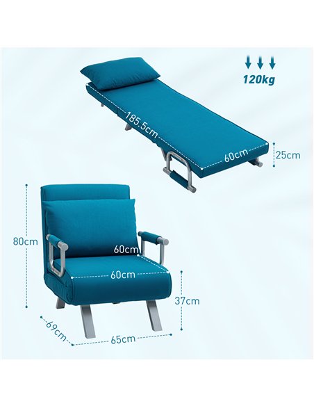 HOMCOM 4-in-1 Faux Suede Chair Bed - Blue - pic 128138 | FastDaddyshop