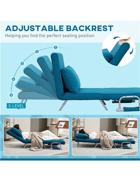HOMCOM 4-in-1 Faux Suede Chair Bed - Blue - pic 128139 | FastDaddyshop