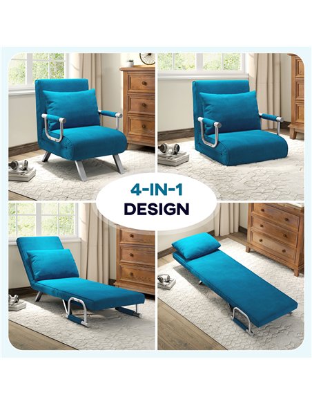 HOMCOM 4-in-1 Faux Suede Chair Bed - Blue - pic 128140 | FastDaddyshop