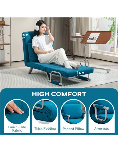 HOMCOM 4-in-1 Faux Suede Chair Bed - Blue - pic 128141 | FastDaddyshop