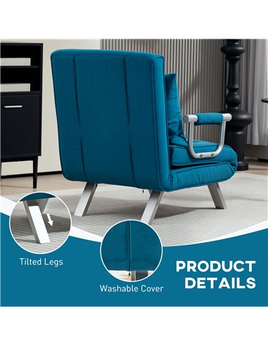 HOMCOM 4-in-1 Faux Suede Chair Bed - Blue