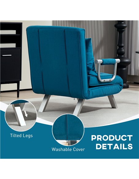 HOMCOM 4-in-1 Faux Suede Chair Bed - Blue - pic 128142 | FastDaddyshop