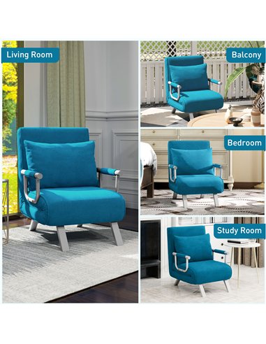 HOMCOM 4-in-1 Faux Suede Chair Bed - Blue