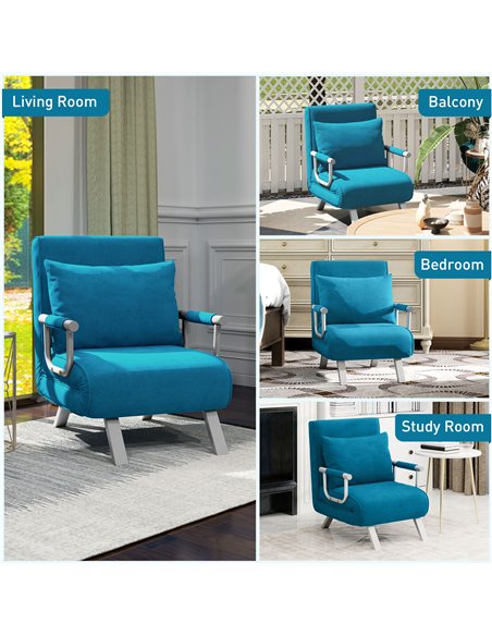 HOMCOM 4-in-1 Faux Suede Chair Bed - Blue - pic 128143 | FastDaddyshop