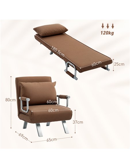 HOMCOM 4-in-1 Faux Suede Chair Bed - Coffee - pic 128147 | FastDaddyshop