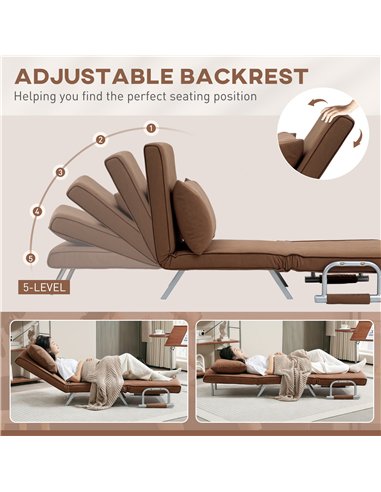 HOMCOM 4-in-1 Faux Suede Chair Bed - Coffee