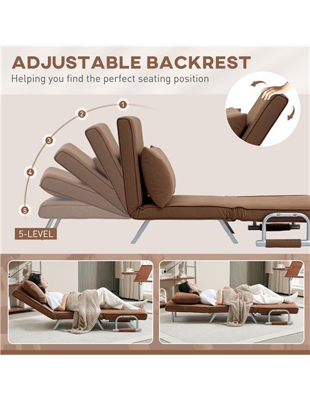 HOMCOM 4-in-1 Faux Suede Chair Bed - Coffee - pic 128148 | FastDaddyshop