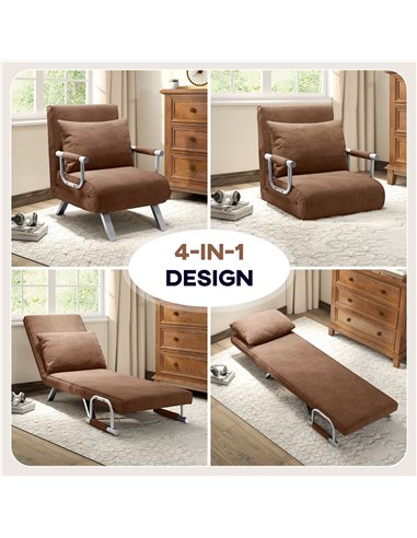 HOMCOM 4-in-1 Faux Suede Chair Bed - Coffee