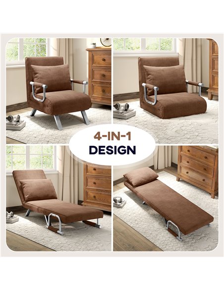 HOMCOM 4-in-1 Faux Suede Chair Bed - Coffee - pic 128149 | FastDaddyshop