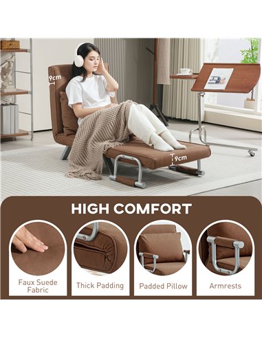HOMCOM 4-in-1 Faux Suede Chair Bed - Coffee