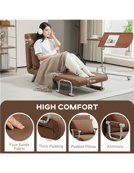 HOMCOM 4-in-1 Faux Suede Chair Bed - Coffee - pic 128150 | FastDaddyshop