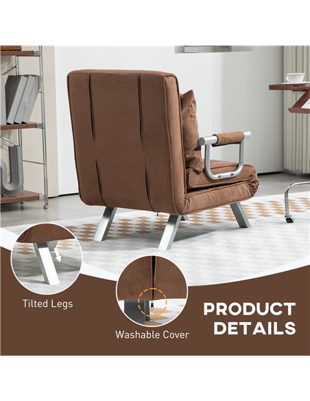 HOMCOM 4-in-1 Faux Suede Chair Bed - Coffee - pic 128151 | FastDaddyshop