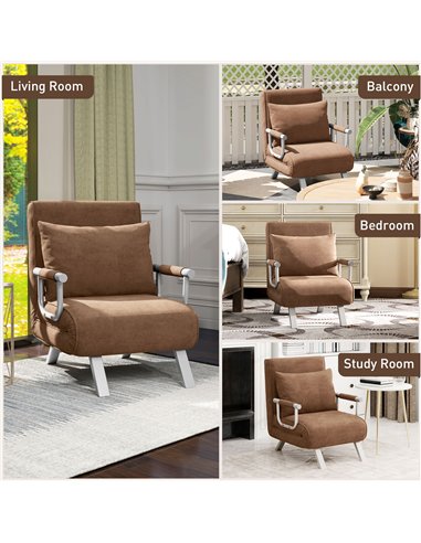 HOMCOM 4-in-1 Faux Suede Chair Bed - Coffee