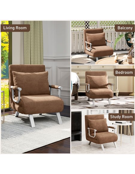 HOMCOM 4-in-1 Faux Suede Chair Bed - Coffee - pic 128152 | FastDaddyshop