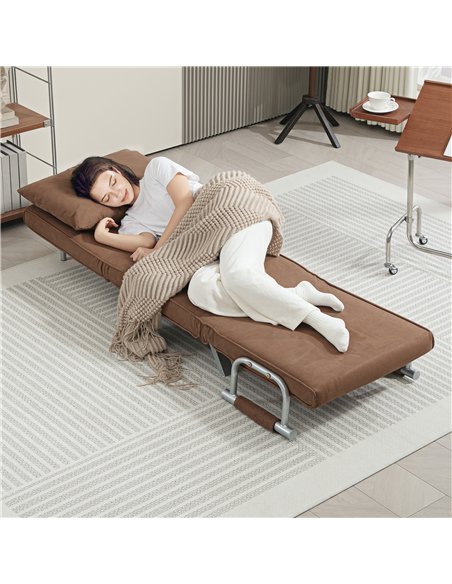 HOMCOM 4-in-1 Faux Suede Chair Bed - Coffee - pic 128153 | FastDaddyshop