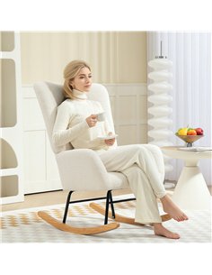 HOMCOM Teddy Fleece Rocking Chair - Cream White 2