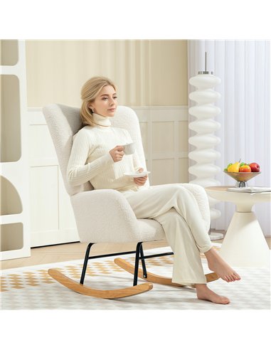 HOMCOM Teddy Fleece Rocking Chair - Cream White
