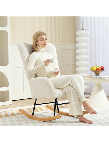 HOMCOM Teddy Fleece Rocking Chair - Cream White - pic 128155 | FastDaddyshop