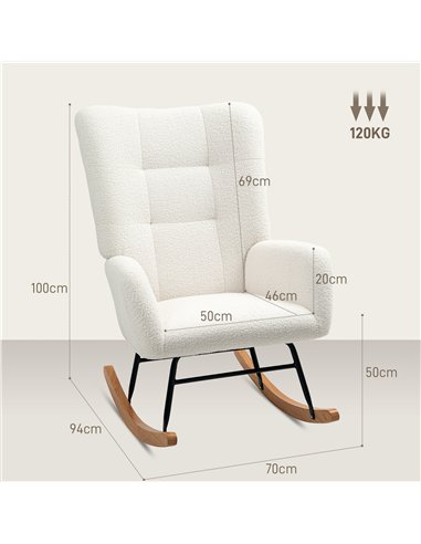HOMCOM Teddy Fleece Rocking Chair - Cream White