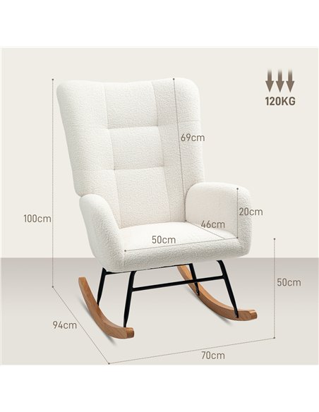 HOMCOM Teddy Fleece Rocking Chair - Cream White - pic 128156 | FastDaddyshop