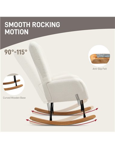HOMCOM Teddy Fleece Rocking Chair - Cream White