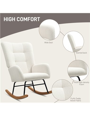 HOMCOM Teddy Fleece Rocking Chair - Cream White