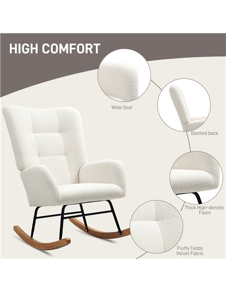 HOMCOM Teddy Fleece Rocking Chair - Cream White - pic 128158 | FastDaddyshop