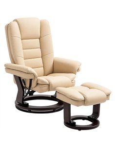HOMCOM Faux Leather 135° Reclining Chair and Footstool - Beige