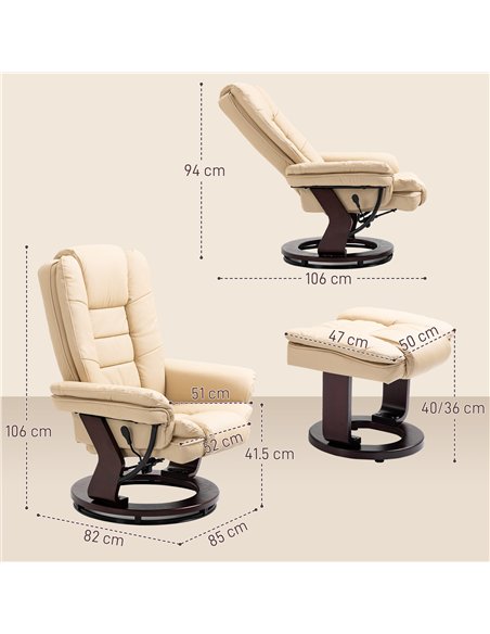 HOMCOM Faux Leather 135° Reclining Chair and Footstool - Beige - pic 128165 | FastDaddyshop