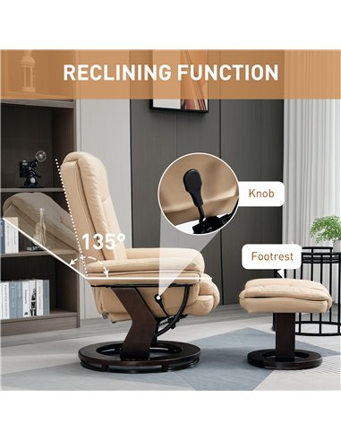 HOMCOM Faux Leather 135° Reclining Chair and Footstool - Beige