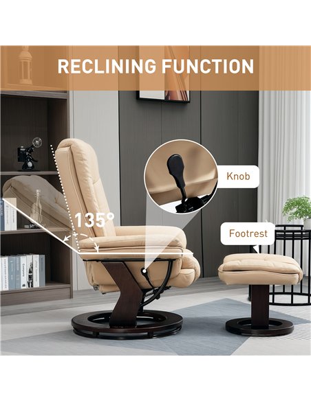 HOMCOM Faux Leather 135° Reclining Chair and Footstool - Beige - pic 128166 | FastDaddyshop