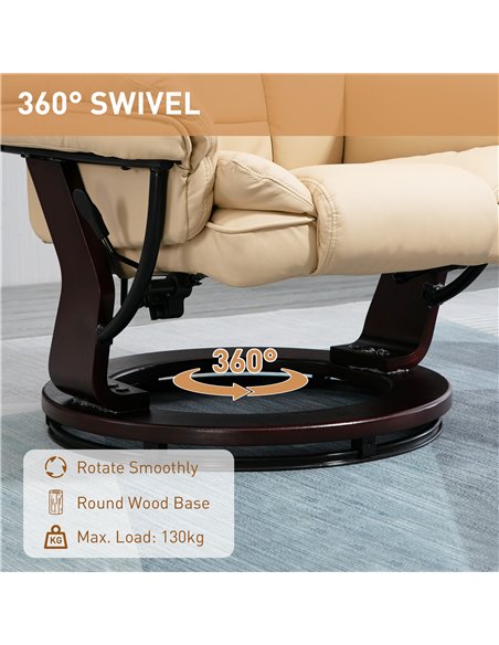 HOMCOM Faux Leather 135° Reclining Chair and Footstool - Beige - pic 128167 | FastDaddyshop