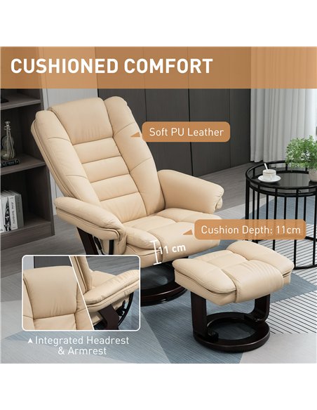 HOMCOM Faux Leather 135° Reclining Chair and Footstool - Beige - pic 128168 | FastDaddyshop