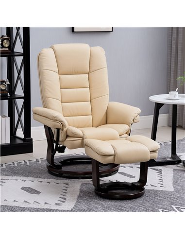 HOMCOM Faux Leather 135° Reclining Chair and Footstool - Beige