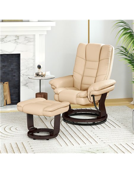 HOMCOM Faux Leather 135° Reclining Chair and Footstool - Beige - pic 128170 | FastDaddyshop