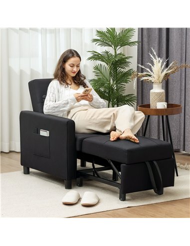 HOMCOM Linen-Look Single Chair Bed - Black