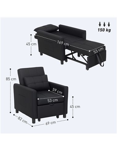 HOMCOM Linen-Look Single Chair Bed - Black