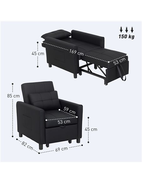 HOMCOM Linen-Look Single Chair Bed - Black - pic 128174 | FastDaddyshop