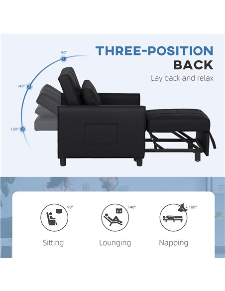 HOMCOM Linen-Look Single Chair Bed - Black - pic 128176 | FastDaddyshop