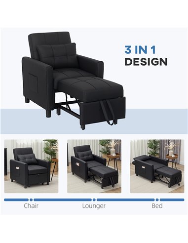 HOMCOM Linen-Look Single Chair Bed - Black